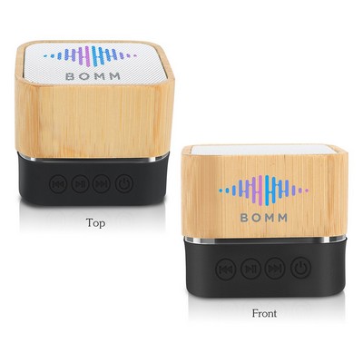 Square Eco-friendly Bamboo Speaker with LED Flash Light